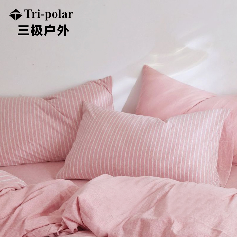三极户外(Tri-polar)日式全棉天竺棉针织单件条纹枕套48*74cm单个TP2962 混粉条纹 48*74cm