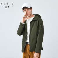 semir森马男装外套男潮流保暖连帽黑色上衣青少年休闲帅气ins潮牌衣服