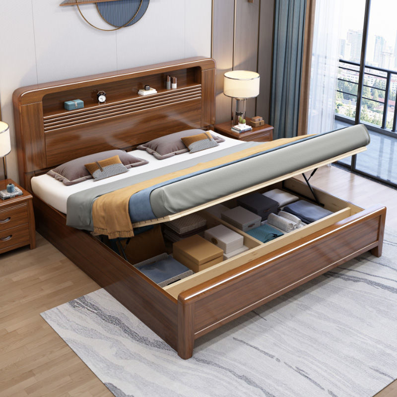 兰秀家居北欧实木床1.5米单床1.8米双人床现代简约实木高箱储物床