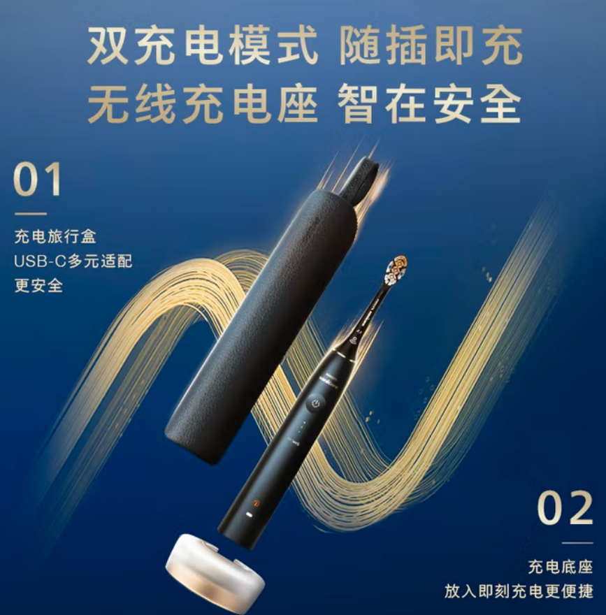 飞利浦(PHILIPS)钻石Ai电动牙刷 充电旅行盒清除牙菌斑 HX9996 蓝高清大图