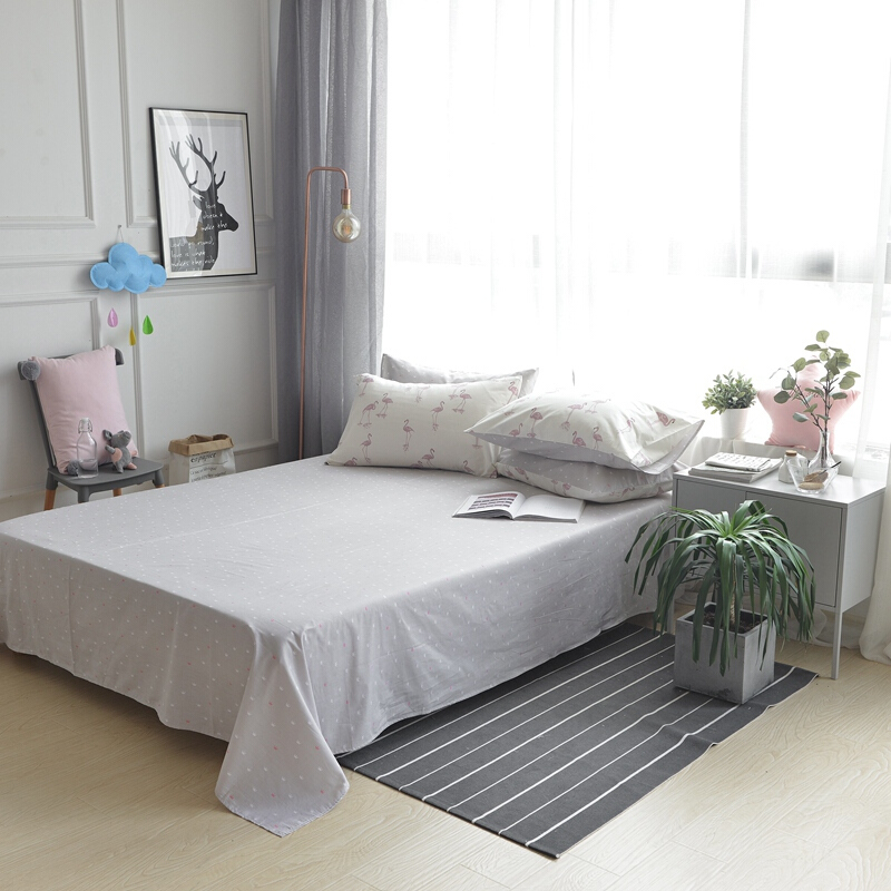 床单单件被单棉单人双人宿舍夏季15米1820m床棉布儿童米白色火烈鸟米