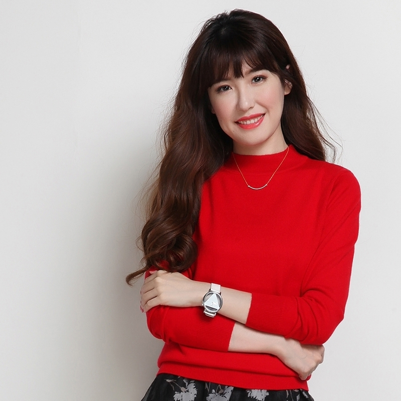女式秋冬新款山羊绒衫 纯色半高领短款显瘦羊绒衫外套针织衫毛衣