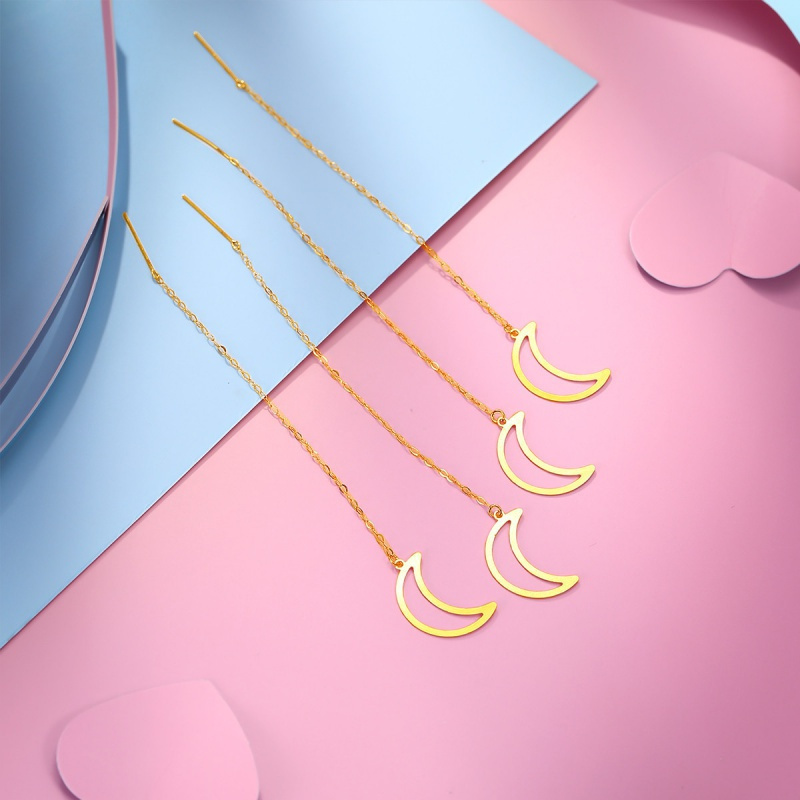 老庙黄金18k镂空月亮流苏耳环耳钩耳钉女