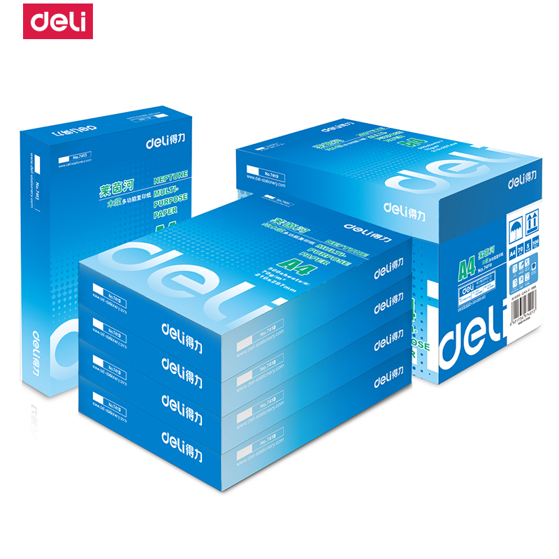 得力deli7419莱茵河a4打印白纸80g复印纸办公用纸a4纸整箱5包批发