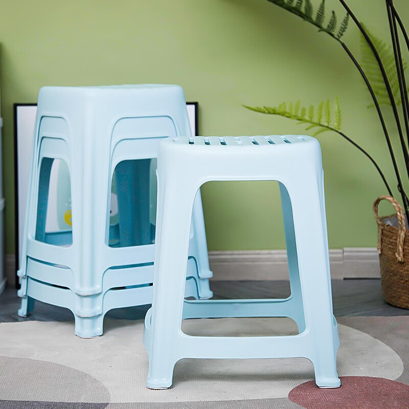 禧天龙(Citylong)D-2114条纹凳4个装(蓝) 家用加厚防滑耐磨餐椅板凳方凳大号换鞋条纹凳子高清大图