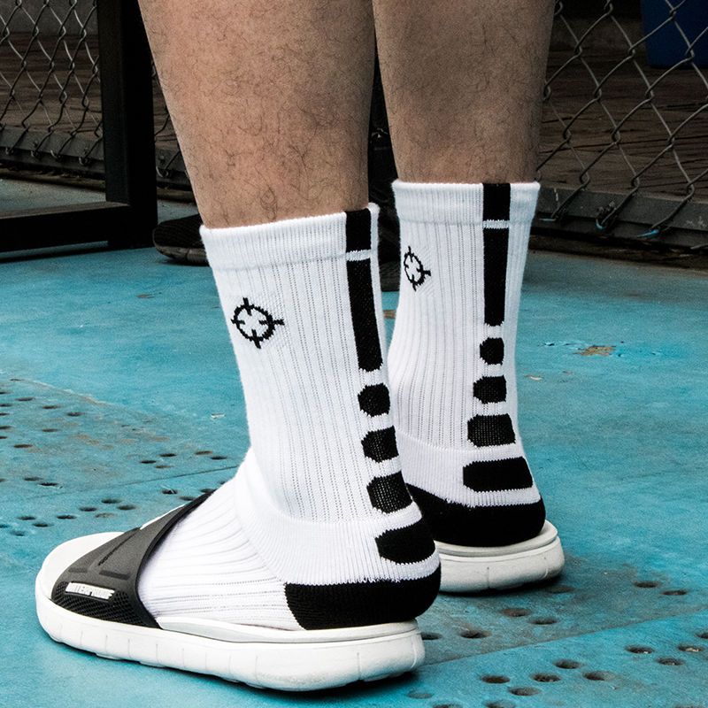 长袜防臭吸汗透气保暖男女棉四季中筒袜子w04白黑准者篮球长袜均码