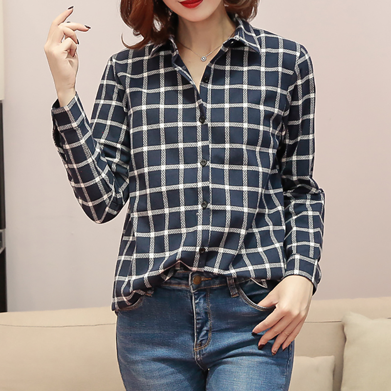 特美帝格子衬衫女长袖2020早春新款棉中长款宽松衬衣chic上衣秋装韩范