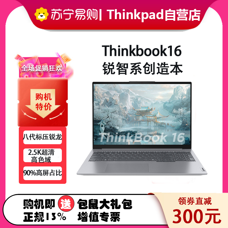 ThinkPad联想ThinkBook 16 02CD 2024款 锐龙版 16英寸2.5K屏 120Hz 商务办公大学生 AI笔记本电脑 定制:R5-8645H 32G 1T