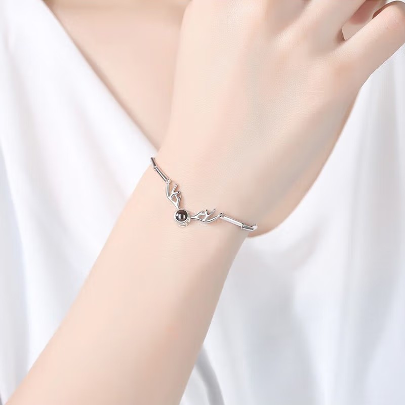 鑫铂尼一鹿路有你投影925银新款100种我爱你手链七夕情人节礼物生日纪念送女友闺蜜高清大图