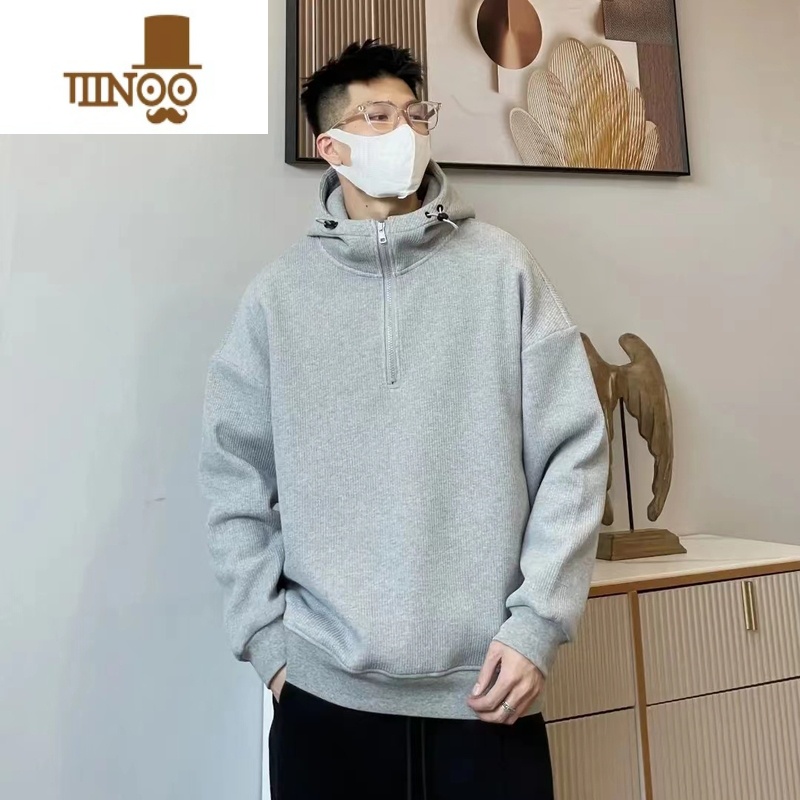 YANXU半拉链机能风卫衣男美式高街男痞帅连帽oversize暗黑系外套潮高清大图