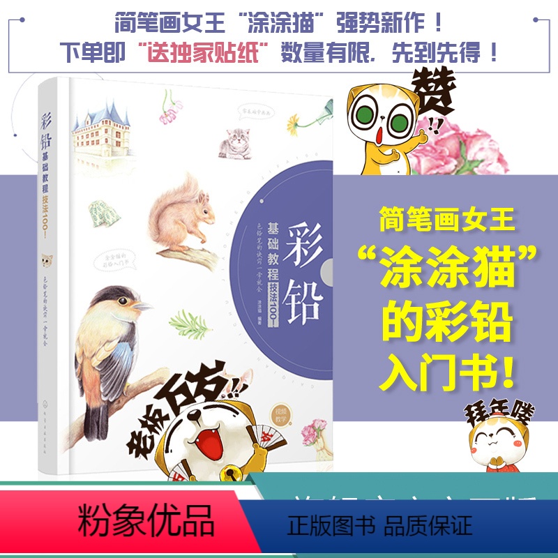 [正版]彩铅基础教程技法 100色铅笔的诀窍一学就会 涂涂猫编著 静物技法植物 技法人物技法 风景技法彩铅基础技法 基