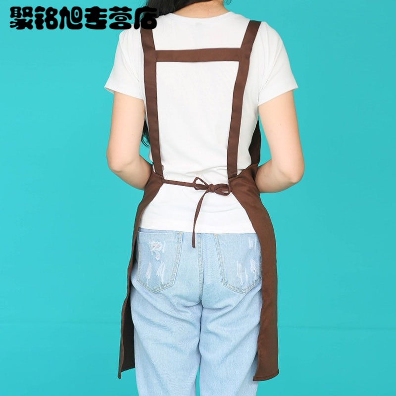 韩版现代时尚简约背带围裙厨房咖啡奶茶美甲店围裙工作服纯色背后系带设计围裙生活日用家庭家务清洁工具用品