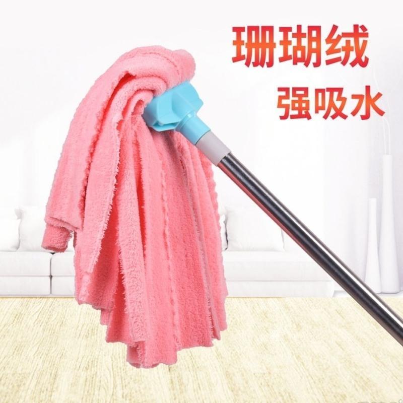 鹿皮巾拖把珊瑚绒拖把家用圆头扁头懒人墩布传统瓷砖墩布墩布头 圆头一个不带杆(颜色随机) 珊瑚绒拖把