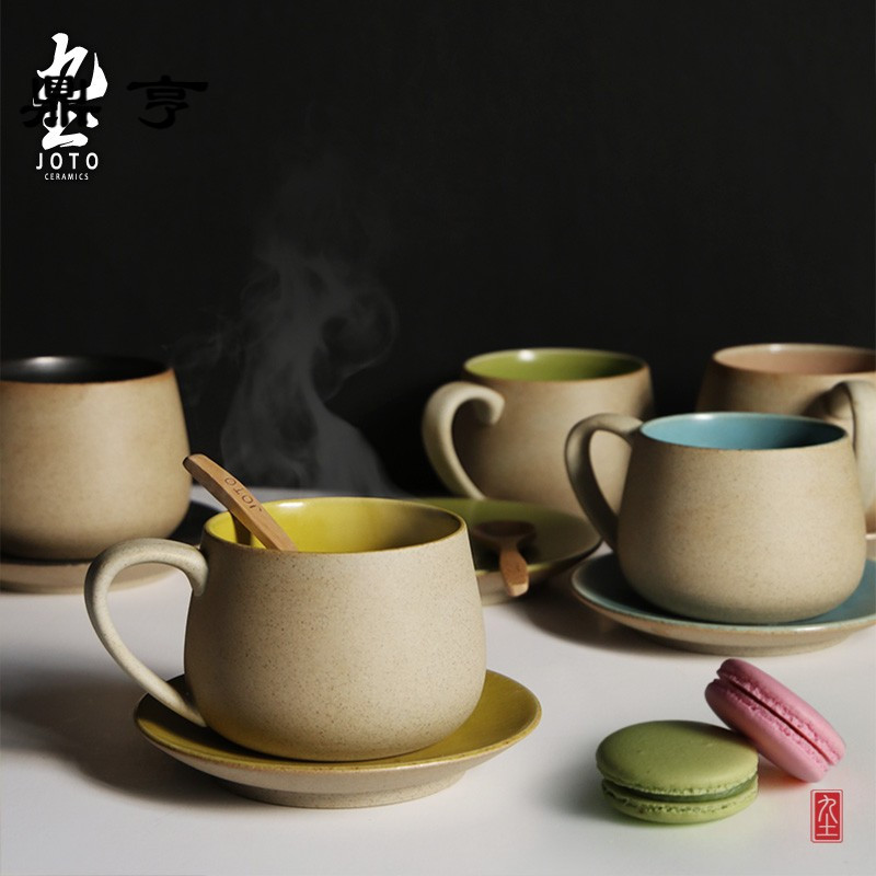 鼎亨手工马卡龙个性简约情侣咖啡杯日式陶艺术手冲单品杯子碟勺组