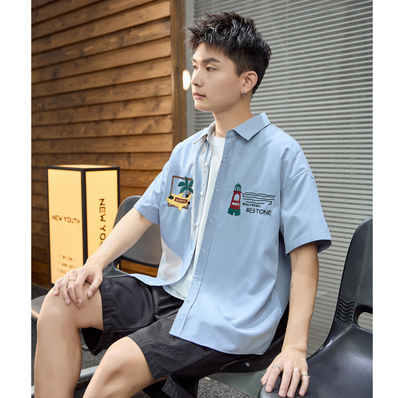 唐狮衬衫男短袖图案短袖衬衫男士短袖衬衫短袖衬衫男夏季衬衫男