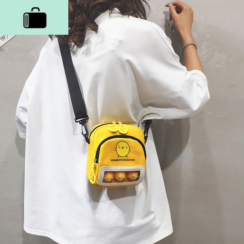 ins超火卡通可爱帆布包包女202019新款潮韩版百搭单肩时尚斜挎包NEW LAKE女斜挎包