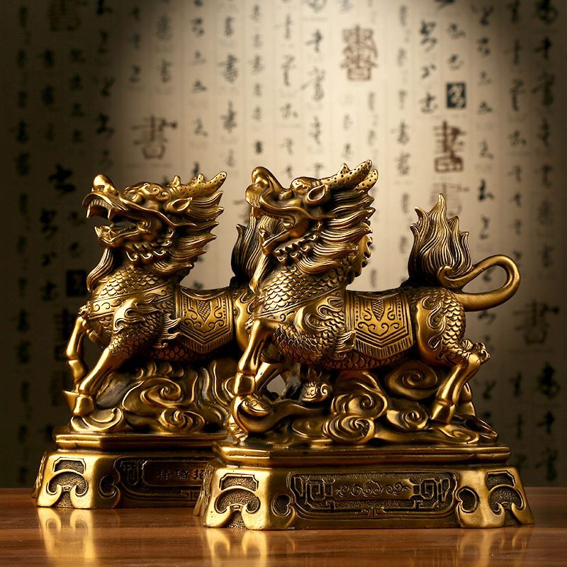 尤萨 纯铜财富麒麟摆件 送子纳福大号威武招财麒麟工艺品4832