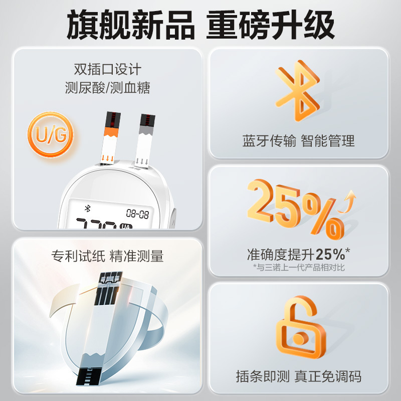 三诺EA-19尿酸检测仪家用血糖仪医用精准试纸查痛风测尿酸的仪器+50支血糖试纸高清大图
