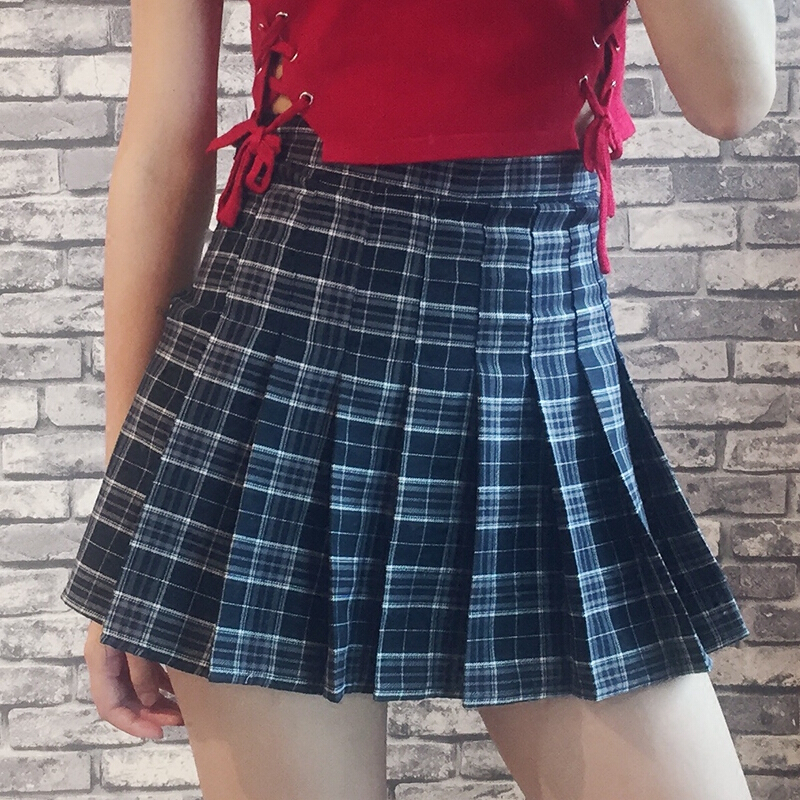 防走光短裙高腰半身裙女a字显瘦学生裙夏季新款学院风格子百褶裙