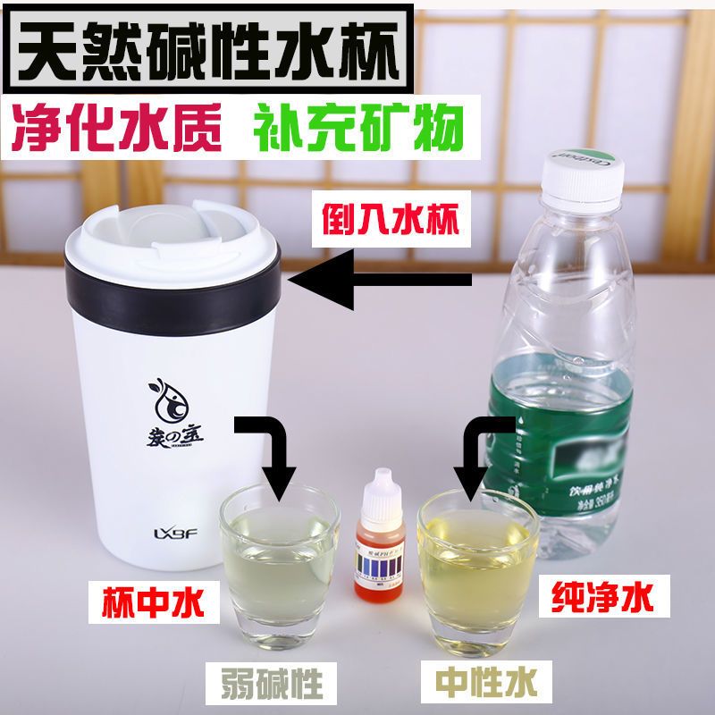(黑色)碱性能量杯+可视盖 弱碱性水杯尿酸高颜值富氢备孕妇养生保温杯碱水苏打水泡茶咖啡