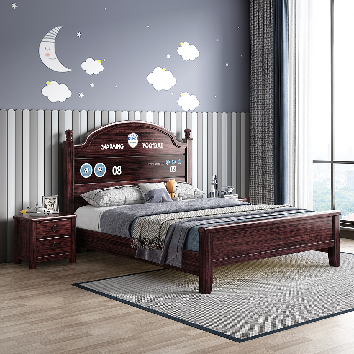 月影梳桐新中式全实木儿童床紫金檀木现代简约次卧男孩单人储物床女孩