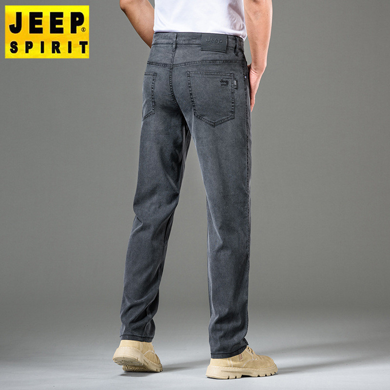 JEEP SPIRIT夏季品牌男休闲裤灰色透气直筒宽松天丝长裤子