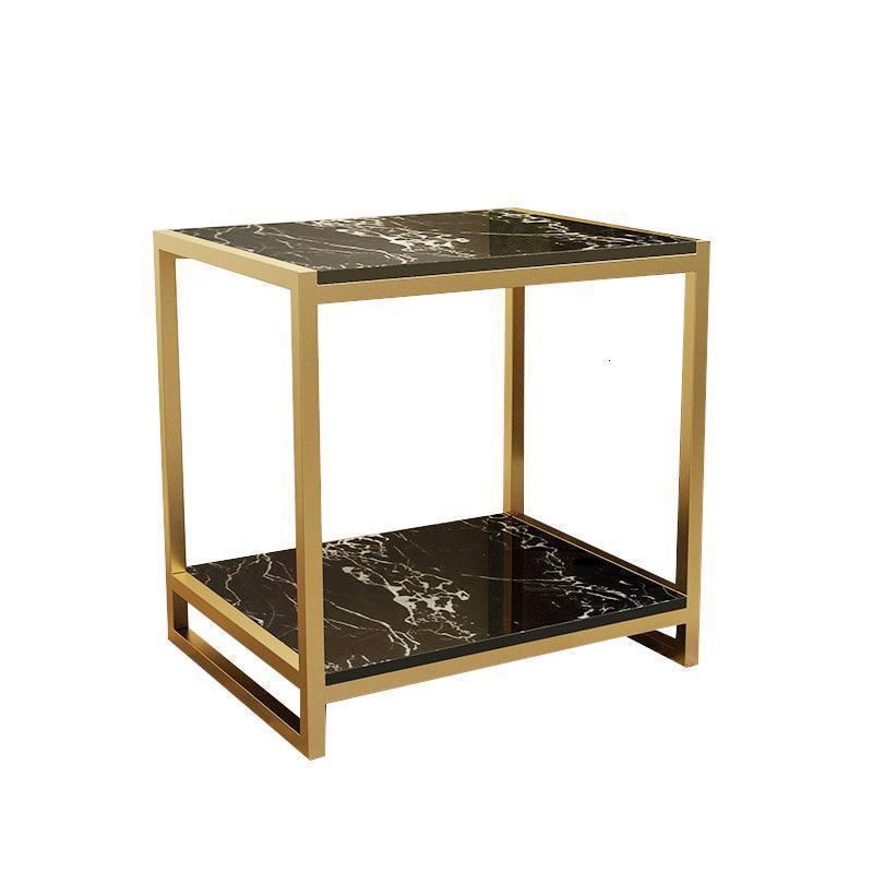 森美人北欧大理石边几角几轻奢客厅沙发小户型茶几简约现代床头柜小方桌 50长40宽50高【金色+双层黑根】