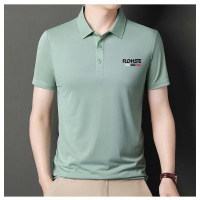 短袖T恤男装商务有领翻领polo衫带领印花夏季上衣服半袖 XXXL 绿色