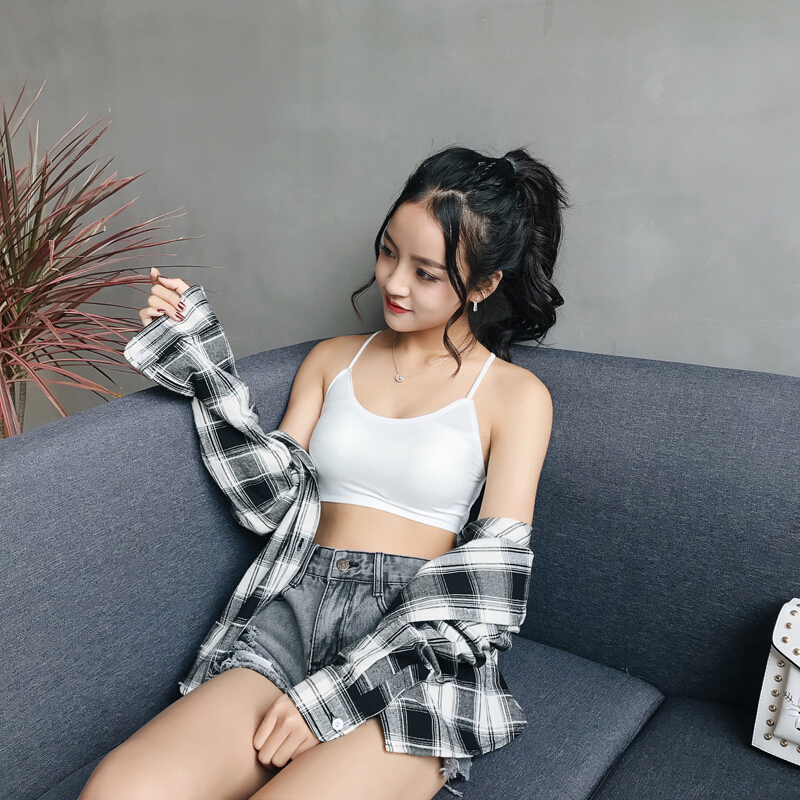 冰丝背带背心带胸垫短款内衣打底带裹胸抹胸白均