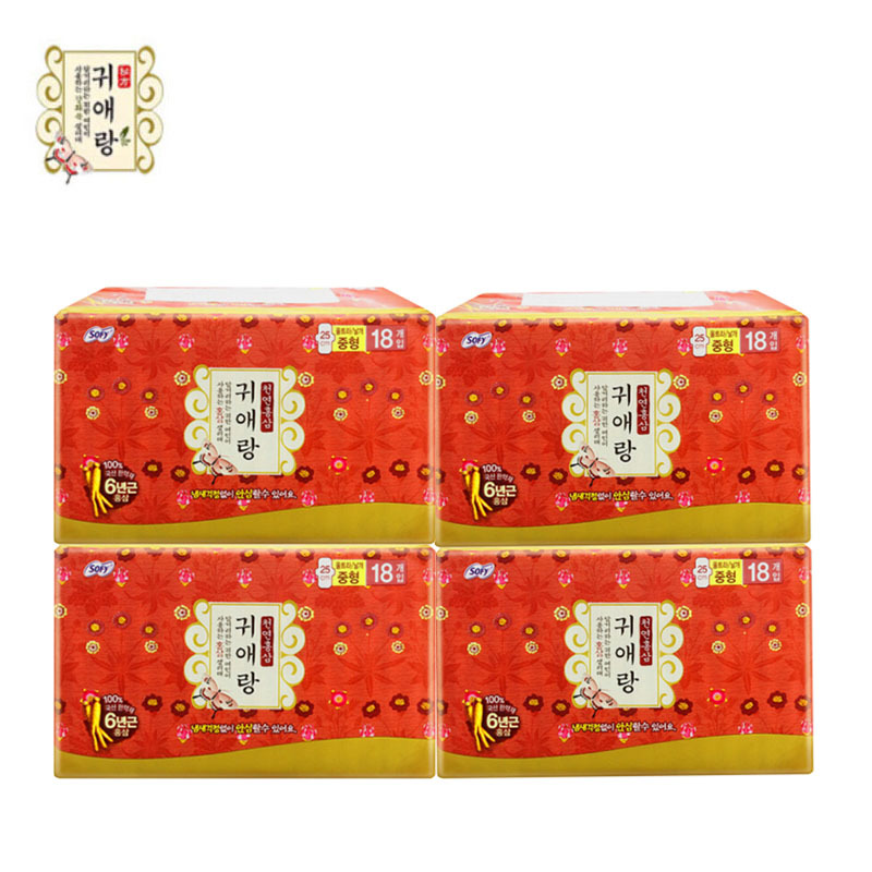 贵爱娘(贵艾朗)中草药红参升级款棉柔日用卫生巾250mm18片*4包 72片组合装