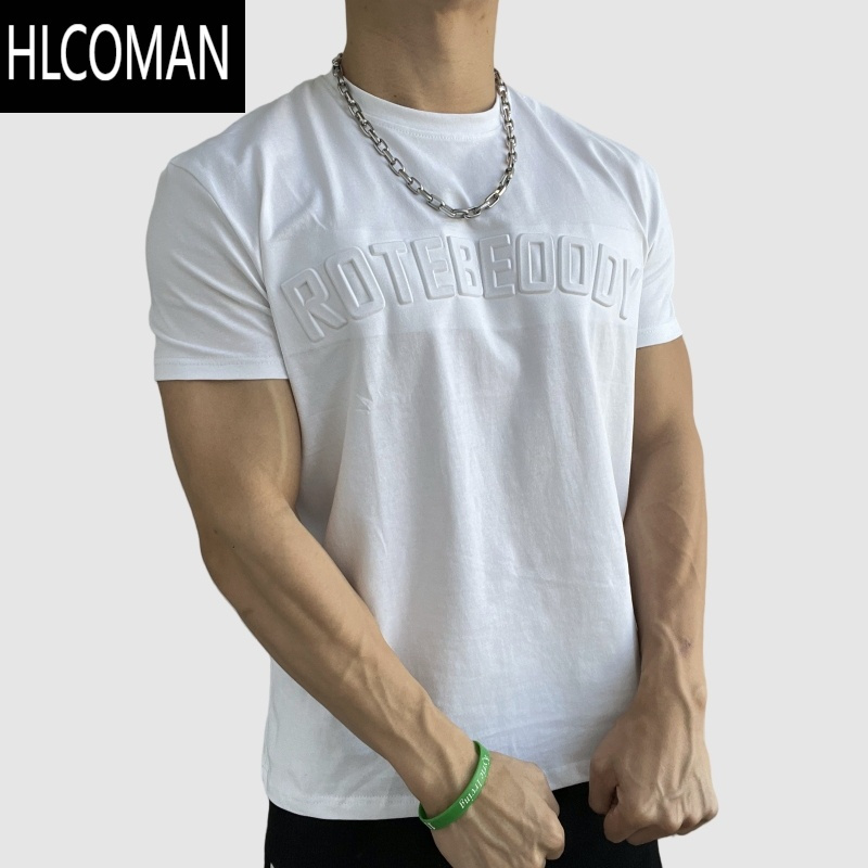 HLCOMAN圆领健身潮流钢印T恤垫肩版收袖显臂围凸显肩宽男士运动训练短袖