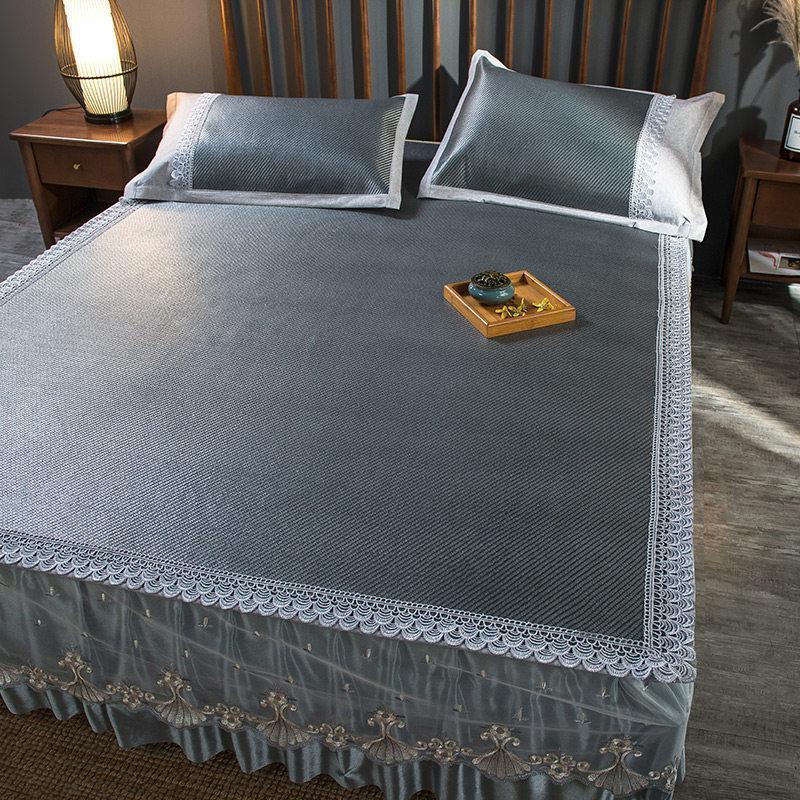 家柏饰(CORATED)夏季双面冰丝藤席凉席三件套床裙1.5m1.8米席2.0床双人空调席子 深空灰 2.0m（6.6英尺）床