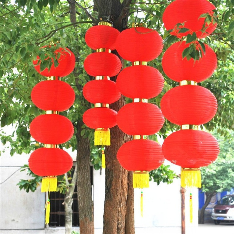 优橙 大红户外连串拉丝灯笼圆三四五串灯笼印字广告折叠舞蹈灯笼灯笼(10寸单个)直径25厘米30个起订