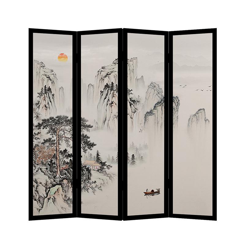 森美人中式复古山水屏风折叠客厅隔断墙卧室实木布艺移动风水小公寓折屏高清大图