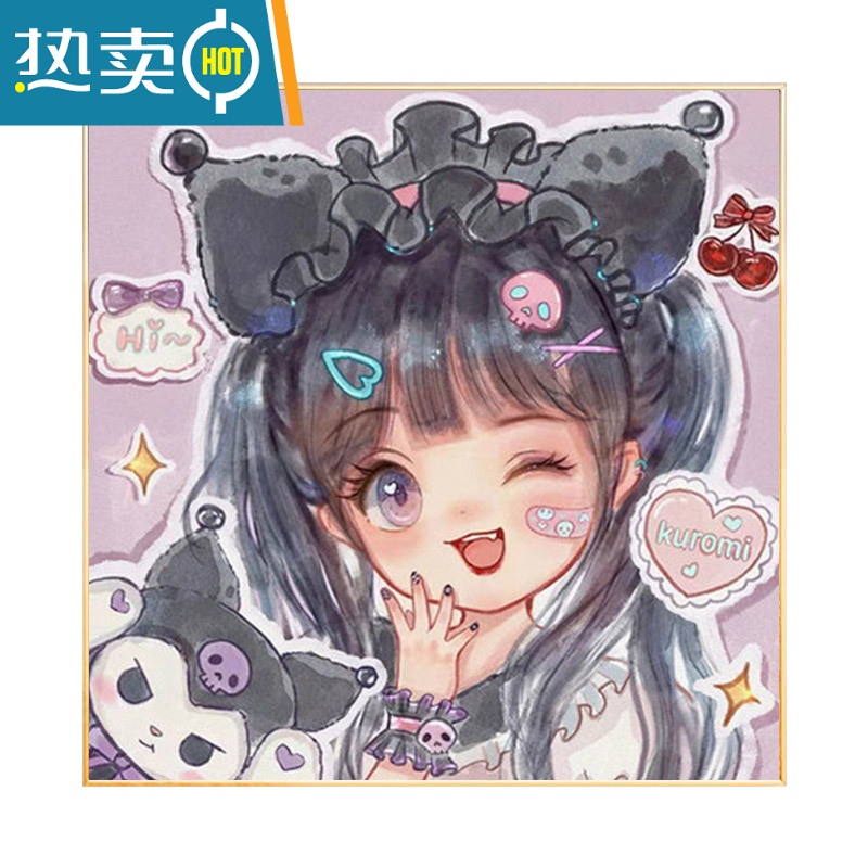 敬平数字油画diy手工填充油彩画简单涂色涂鸦人物动漫儿童填色装饰画装饰画 动漫女孩2 30*30cm采用丙烯颜料/孕妇小孩可画彩盒包装绷好加厚实木