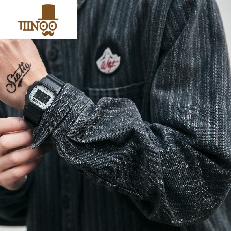 YANXU日系潮牌宽松条纹衬衫男韩版潮流长袖衬衣情侣学生百搭上衣高清大图