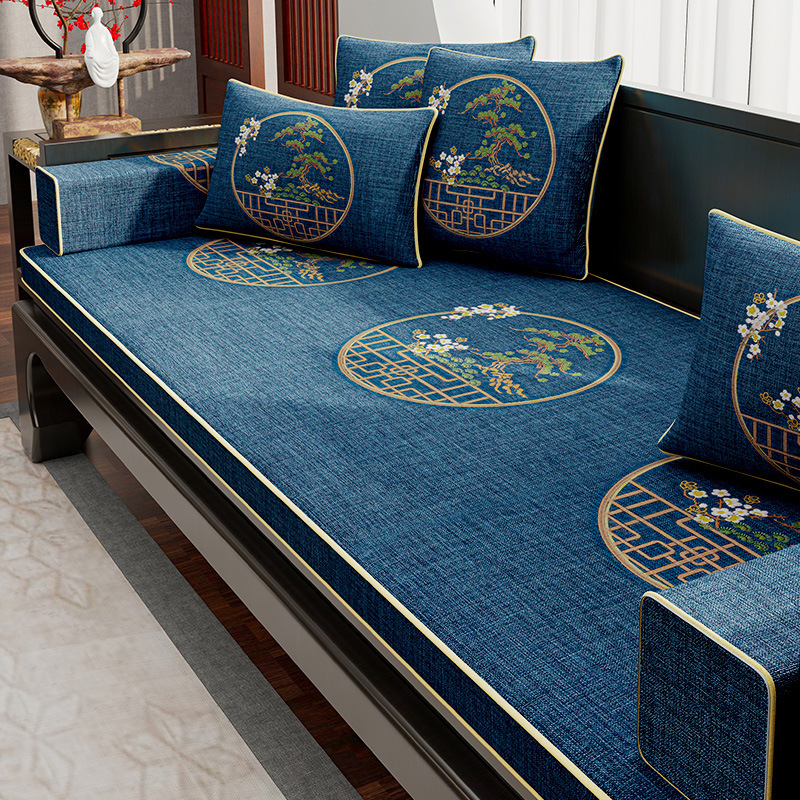 京城派新中式红木沙发坐垫四季可用高精密面料椅垫防滑实木海绵垫罗汉