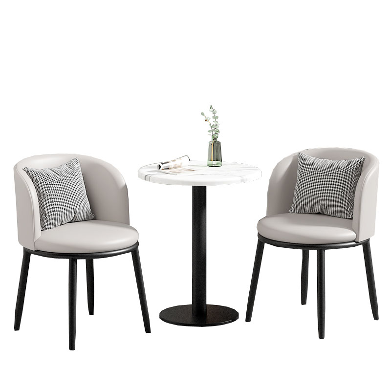 晋舰 洽谈桌北欧轻奢奶茶店皮质茶桌椅组合简约一桌两椅 浅灰色