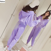 迪鲁奥（DILUAO)秋季卫衣两件套装女春天学生冬天跑步休闲运动服整套全套一套衣服_76 S 紫色两件套