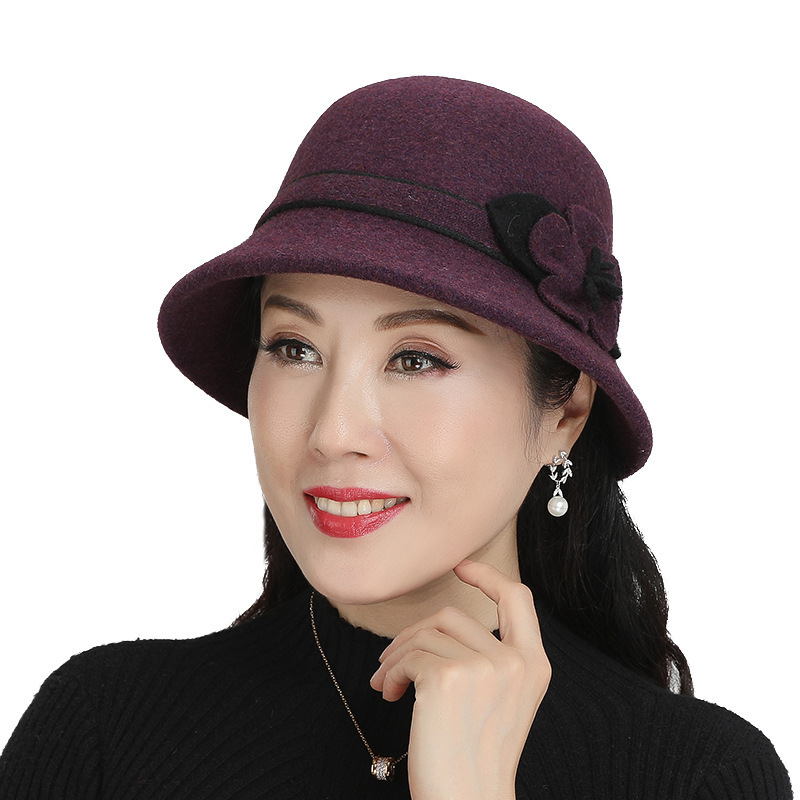 盛世尼曼渔夫帽子女士秋冬季婆婆阿姨毛花朵保暖帽中老年妈妈奶奶盆帽
