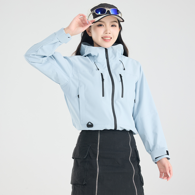 渔人船长春秋时尚户外薄款冲锋衣男女单层风衣连帽防风短款外套高清大图