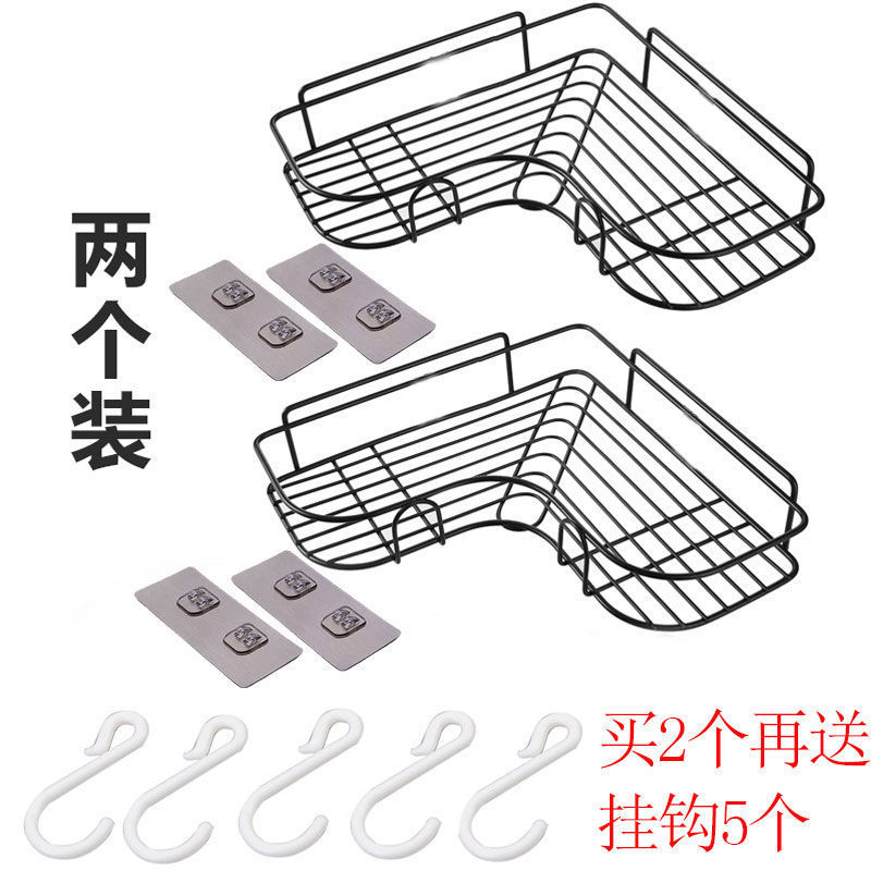黑[特盈特品牌掉落包赔] 大号加厚长条架1个[送双钩贴承重好] 免打孔厨房架子置物架调味料厕所壁挂三角墙上浴室卫生间收纳