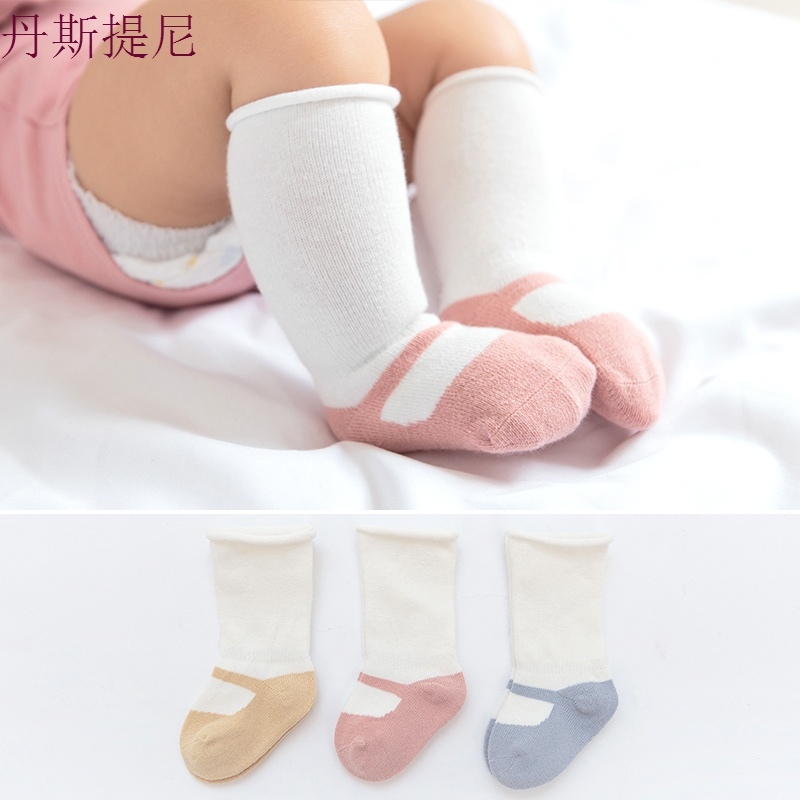 婴儿袜子春秋冬季纯棉0-1岁3个月男女童宝宝新生儿松口中筒长筒袜