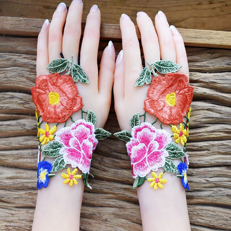 杨丽萍款手腕套遮疤痕装饰手套女薄款夏季民族风绣花手套护腕短款款一