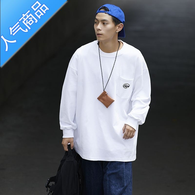喻娄日系cityboy无帽卫衣春秋薄款男潮牌藏青色长袖t恤小领口内搭T恤