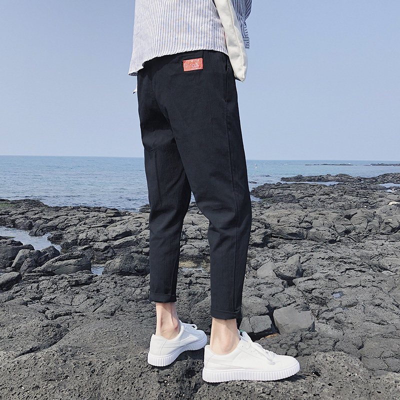 夏款男士裤子韩版时尚新款2018束脚运动休闲裤男小脚九分裤哈伦裤