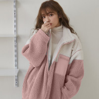 [1.5折价113元]唐狮仿羊羔绒外套女款冬季休闲时尚加厚宽松百搭撞色胸前字母