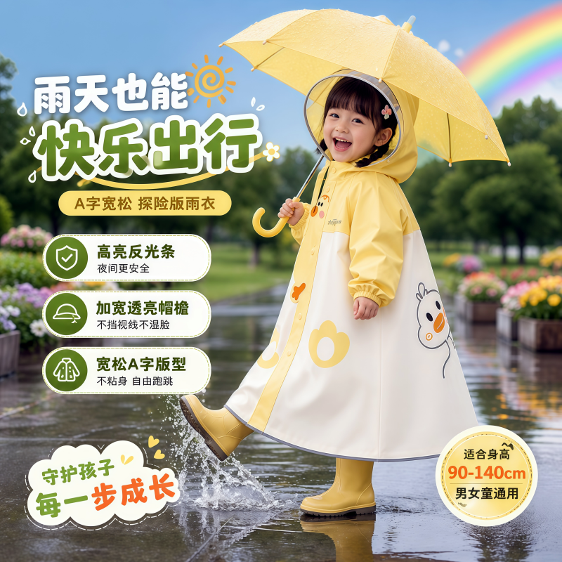 正雨儿童雨衣男孩女孩小学生上学防水防暴雨2026新款带书包位9063高清大图