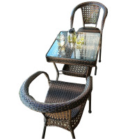 锦北 藤椅阳台桌椅庭院藤编椅子花园茶几藤椅组合 2椅+64透明玻璃方桌