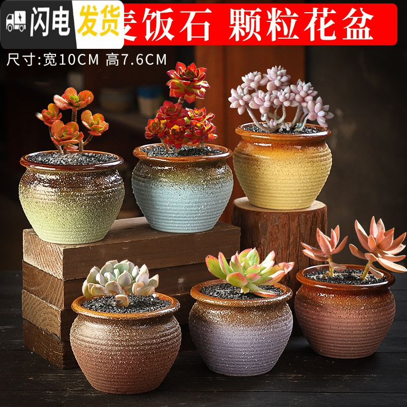三维工匠多肉花盆粗陶透气复古陶瓷大口径创意盆景盆肉肉花盆 款式13[4个] 中等花盆容器高清大图
